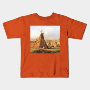 Teepees on the Plain by Karl Bodmer Kids T-Shirt